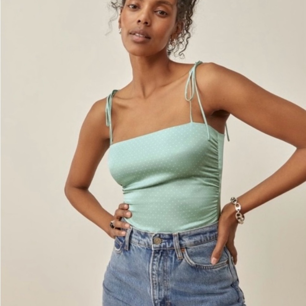 Reformation Lucrezia teal silk top size 8